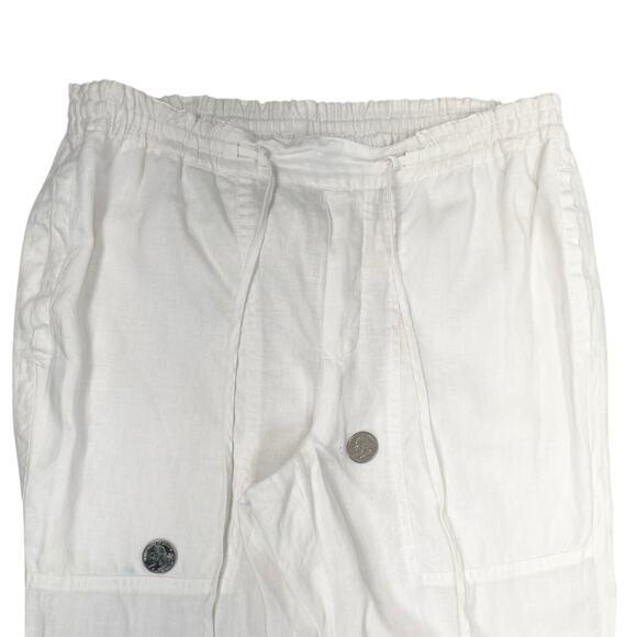 VINCE Womens Small Mid Rise Drawstring Straight Leg White Linen Pants - Picture 4 of 7